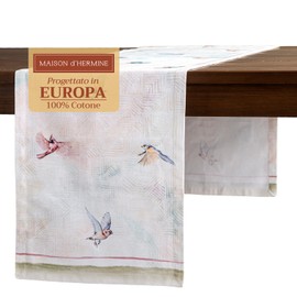 Maison d' Hermine Spring/Summer Table Runner, 100% Cotton, Decorative, Washable Table Runner, Easter Table Runner for Dining, Buffet Parties and Weddings - Flying Birds (50 cm x 150 cm)