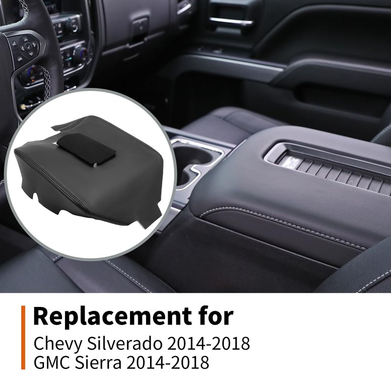 Hoypeyfiy Black Center Console Leather Armrest Cover, Replacement for Chevy