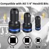 NORTOOLS 3PCS Quick Release Impact Bit Holders 1/4 Hex Converter,1/2-inch,