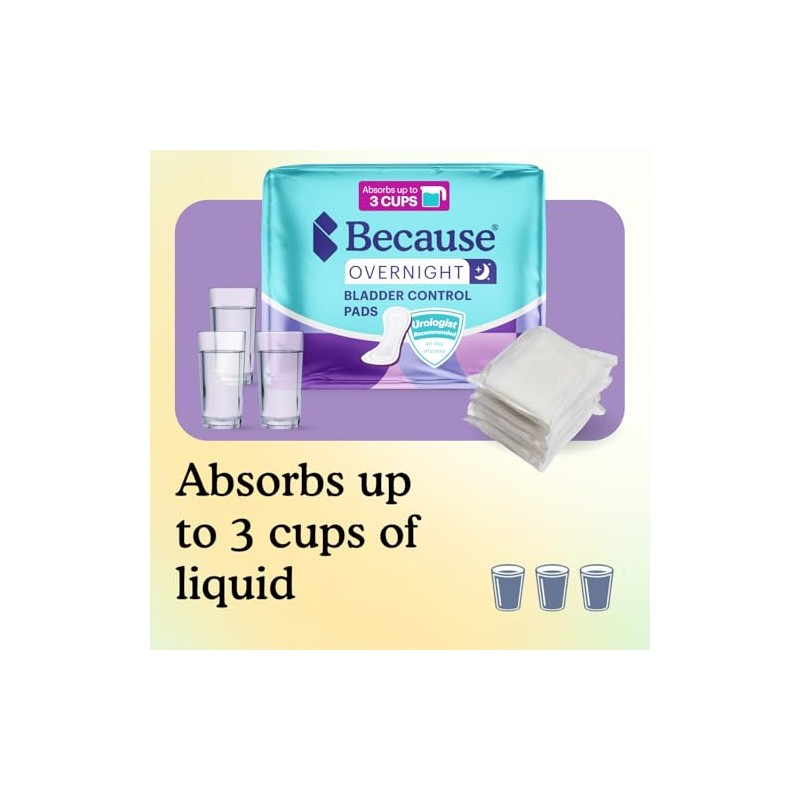 Because Overnight Incontinence Pads for Women – Moderate-to-Heavy Absorbency for