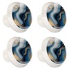 4 Pack White Cabinet Knobs, Blue Gold Marble Drawer Handles