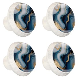 4 Pack White Cabinet Knobs, Blue Gold Marble Drawer Handles for Cabinets, Dresser, Cupboard, Bathroom, Bedroom, Kitchen Hardware Closet Door Knob