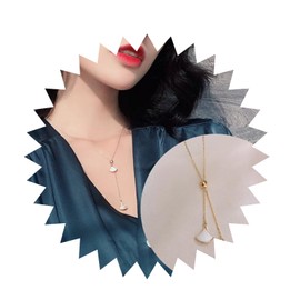 Aneneiceera Boho Ginkgo Pendant Long Necklace Retro Minimalist Full Diamond Pendant Rhinestone Necklace Chain Gold Simple Y Necklace CZ Adjustable Gold Chain Handmade Jewellery for Women Girls, Metal,