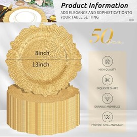 Pesonlook - 50 unidades de placas de carga doradas, redondas de 13 pulgadas, cargadores de placas de arrecife para cena, boda, fiesta, evento, decoración de mesa (color dorado)
