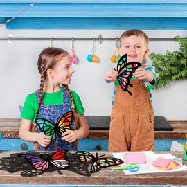 MONCAP Pack of 12 Butterfly Craft Set Children Butterfly Window Pictures Craft Butterfly Paper Craft Set Creative DIY for Girls Boys Children's Birthday Summer Spring Party Gifts