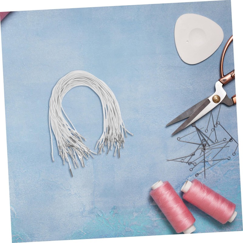 COHEALI 50Pcs White Elastic Cord String with Metal Barbs Fastener