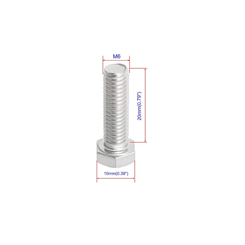 Aopin M6 x 20mm Hex Bolt Screw Grade 6.8 Stainless
