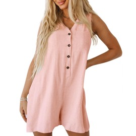 Cicy Bell Womens Summer Casual Romper Button Down V Neck Sleeveless Short Jumpsuits Loose Fit Beach Vacation Outfits