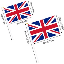 AhfuLife Union Jack Flag Small, Pack of 30 British Mini Hand-Held Flags with 30 cm White Pole for British Great Britain Decoration Eurovision Party Home Garden Bar Decoration