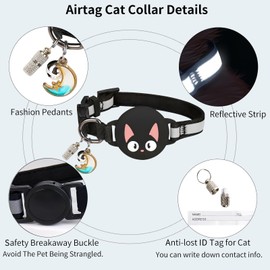 Woyinger Reflective Breakaway Cat Collars with Bells, Hidden GPS Tracker Airtag Safety Buckle Kitten Collar, with Name Tag, Waterproof AirTag Cat Collar Holder, Pet Supplies, Accessories, Stuff(Black)