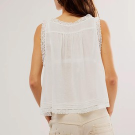 Women Tie Front Lace Trim Vest Tank Semi-Sheer Summer Going Out Tops Cute Sleeveless Blouse Y2k Cami Shirt (White, M)