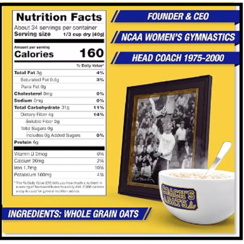 Coach's Oats 100% Whole Grain Oatmeal 3 Pound