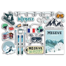 A5 Sticker Sheet Megeve Vinyl Stickers - France French Ski Resort Mountains Snowboard Holiday Flag Travel Snow Sports Luggage Scrapbooking #79054