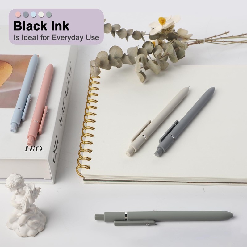 FIOVER Gel Pens 5pcs 0.5mm Quick Dry Black Ink Pens