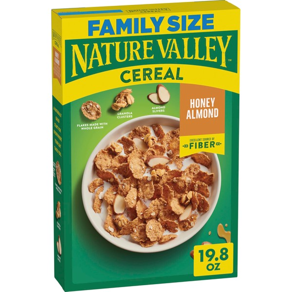 Nature Valley Honey Almond Breakfast Cereal with Flakes, Granola Clusters