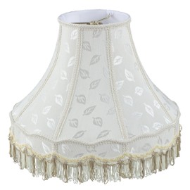 Aspen Creative 30627,Handsewn Scallop Dome Spider Fringe Lamp Shade/Off-White Jacquard Fabric.7"Top x 17"Bottom x 13"Slant.