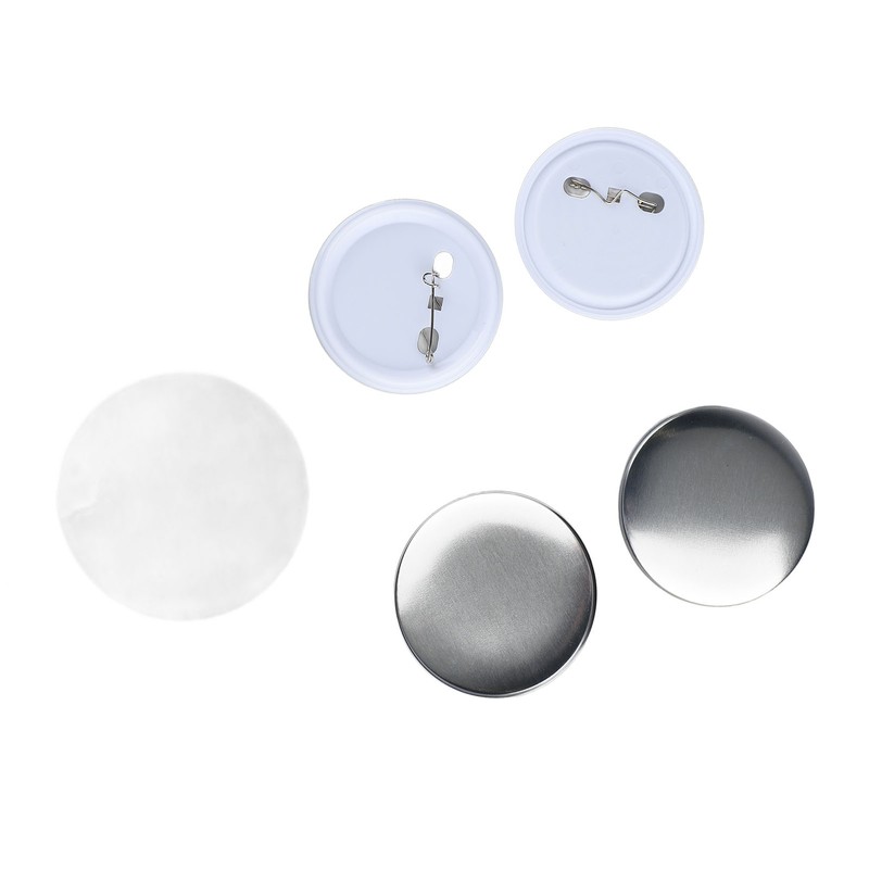 100 Set Pin Back Button Parts 2.3in Diameter Tinplate Plastic