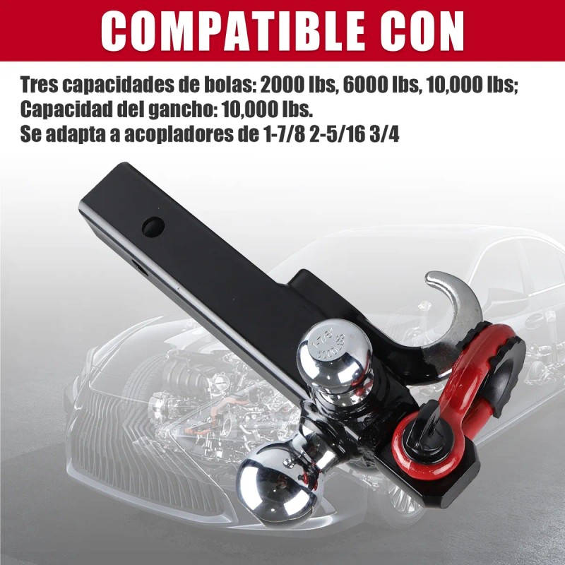 Enganche Remolque 3bolas 1-7/8,2-5/16 ,3/4, 10000lbs Negro