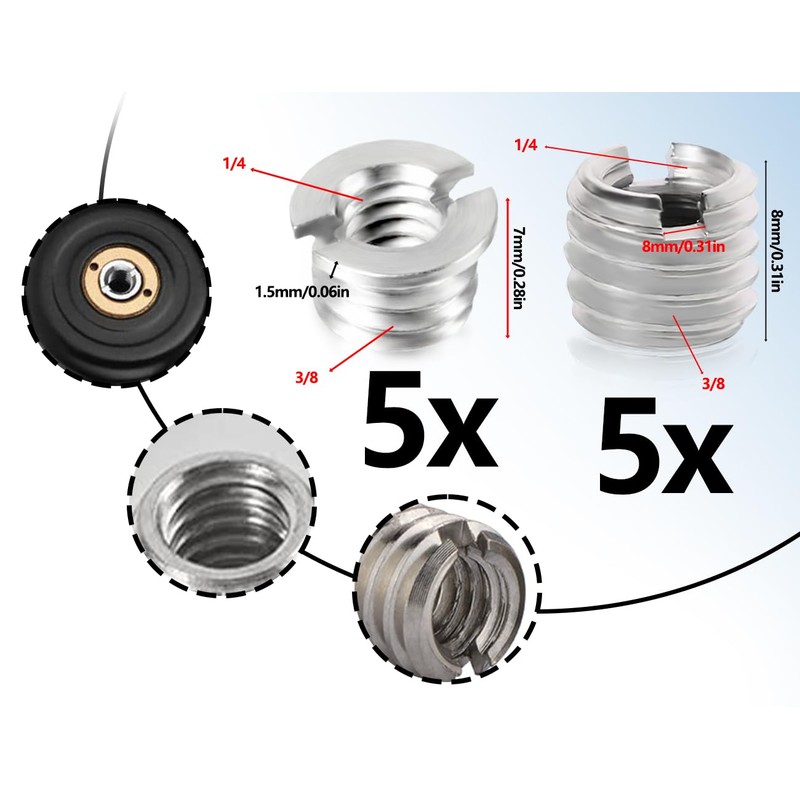 Lhbwhiz Pack of 10 "1/4" to 3/8" Convert Screw Adapters,