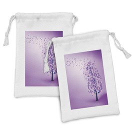 Lunarable Purple Fabric Pouch Set of 2, Tree of Life Bubble Branches Leaf Creative Fantasy Yard Digital Art Illustration, Small Drawstring Bag for Toiletries Masks and Favors, 9" x 6", Violet Purple