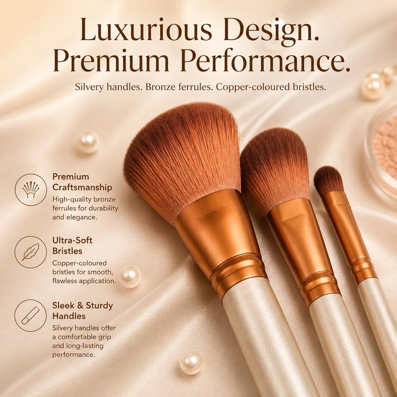 Glamza 12-Piece Make-up Brushes Set with Metal Case, Gold and