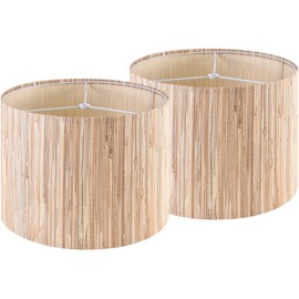 GO&SO 13 IN Drum Boho Lamp Shades Set of 2 Medium, Farmhouse Lamp Shade for Table Lamps Floor Lamp- 13" x 13" x 10" Spider Vintage Lampshade Decor,Natural Straw Shade Replacement,Assembly Required