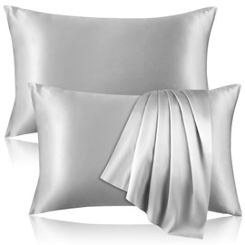 2 Pack 100% Pure Silk Pillowcase for Hair and Skin, Both Sides Mulberry Silk Pillowcases with Hidden Zipper, Cooling Pillowcase 19 Momme, 600 Thread Silk Pillow Cases Queen Size, Gray