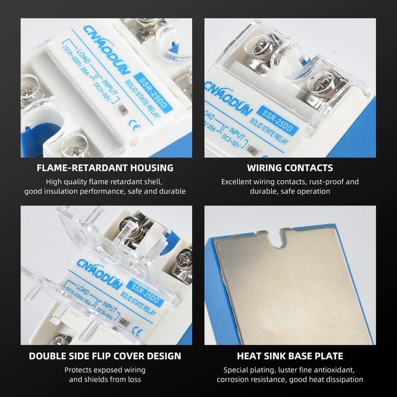 CNAODUN Solid State Relay SSR-25DD with Heat Sink DC to