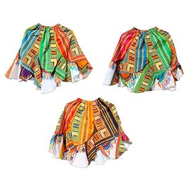 RaanPahMuang Bulk Pack of Girls Wild Flowing Dashiki Patch Skirt Mixed Colors, 3-6 Years, 3 Pieces Edge Mix Colors