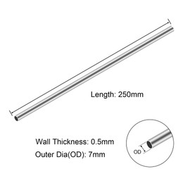 iMeistek 304 Stainless Steel Pipes, 7mm OD x 0.5mm Wall Thickness, 250mm Length, Stainless Steel Pipe, Industrial Straight Pipe (Pack of 3)