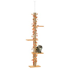 Floor to Ceiling Cat Tree, Adjustable Tall Cat Tower, Cat Furniture with Sisal Scratching Post, Platforms, Leaves, Cat Climbing Activity Center for Multi-Cat Household, Pet Shop,Brown