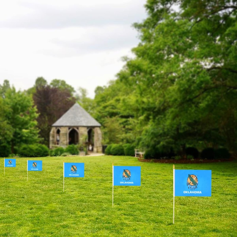 QQSD Oklahoma Small Flag Stick Mini Hand Held Flags -
