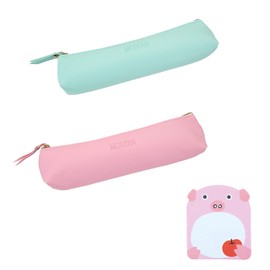 2 Pack Leather Pencil Case Stationery Bag Storage Bag with 20 Sticky Notes for Stationery Pens Toiletries Suitable for Boys and Girls (Green, Pink), Green, Fashion