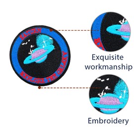 Obokata Parche para planchar, parches de Saturno, Explora la galaxia insignia bordada para coser en emblema Planet Applique accesorios para chalecos, chaquetas, ropa, camisas, sombreros, mochilas,