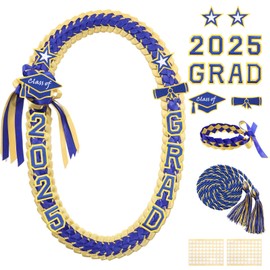 Harsever Graduation Leis 2025,Graduation Money Leis Embroidery with Honor Cord for Graduation Party Decorations Gifts (Dark Blue & Gold)