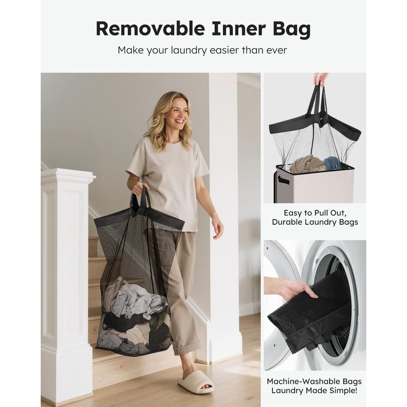 SOLEDI Laundry Hamper with Lid 100L Large & Tall Collapsible