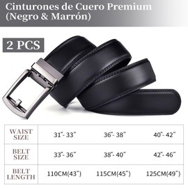 ZESTPIE 2 Piezas Cinturones Hombre Alta Calidad Automático de Hebilla Cinturón de Piel Diseño Clásico y Moda para Trabajo Casual Negocios-110CM