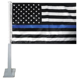 Wholesale Lot of 12 USA Thin Blue Line Police Memorial Law Enforcement 12x18 12"x18" Double Sided Polyester Car Vehicle Window Flag