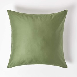 HOMESCAPES Organic Pillowcase 80 x 80 cm Moss Green 100% Organic Cotton, Satin Cushion Cover with Zip