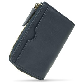 REOLF Coin Purse, Men's Wallet, Genuine Leather, Key Ring, Leather, Commuter Holder, IC Card Case, NAVY