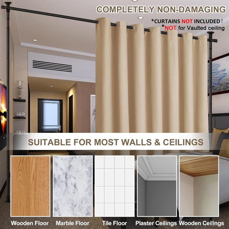 Room Divider, No Drilling Curtain Rod Wall Divider for Space