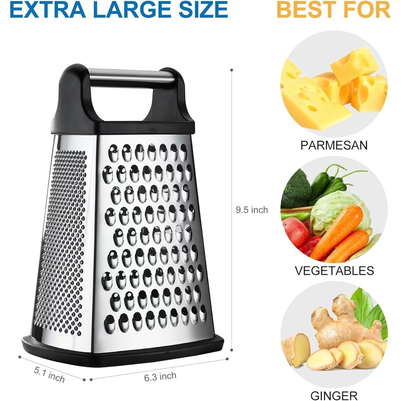 Professional Cheese Grater - Stainless Steel, 4 Sides - Ideal