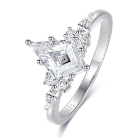 Bonlavie 925 Sterling Silver ring for women, Kite Shaped Cubic Zirconia Ring, Engagement Wedding Promise Ring for Bridal Size J 1/2