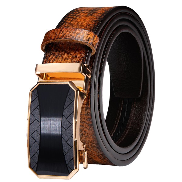 Barry.Wang Mens Ratchet Belt Automatic Click Buckle Leather Belts Adjustable