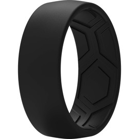 ThunderFit Silicone Rings for Men - 1 Ring Breathable Patterned Design Wedding Bands 8MM (1 Ring - Black, 8.5 - 9 (18.9mm))