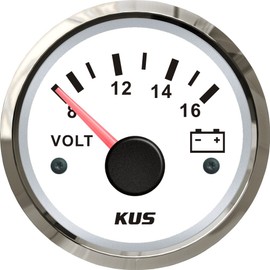 Kus Waterproof Volt Meter Voltage Gauge 12 V/8/16 V 52 mm 2 Inch Backlit, White