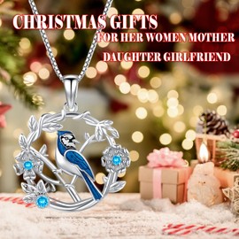 SOESON Blue Jay Necklace 925 Sterling Silver Bird Necklace Blue Jay Pendants Bird Gifts for Lovers Women Jewelry Christmas Birthday Gift