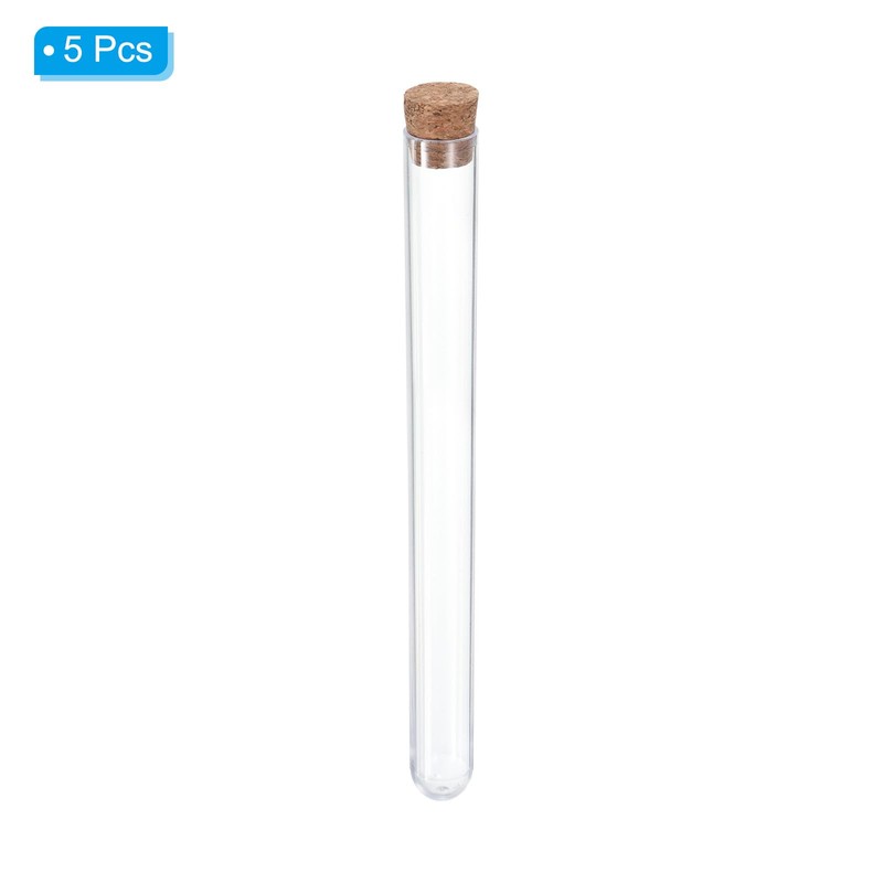PATIKIL 13ml Plastic Test Tubes with Cork Stoppers, 5Pcs 150x15mm