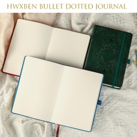 HwxBen Bullet Dotted Journal, Polka Dot Notebook, 256 Pages, 135gsm Ink-proof Paper, PU Hard Cover, Elastic Band, Inner Pocket, for Work, Office and School, 14.5 x 21 cm (Dark Green)