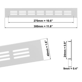 40x300mm Air Vent Cover - Aluminium Ventilation Grille - White Furniture Grill for Door, Wardrobe, Radiator